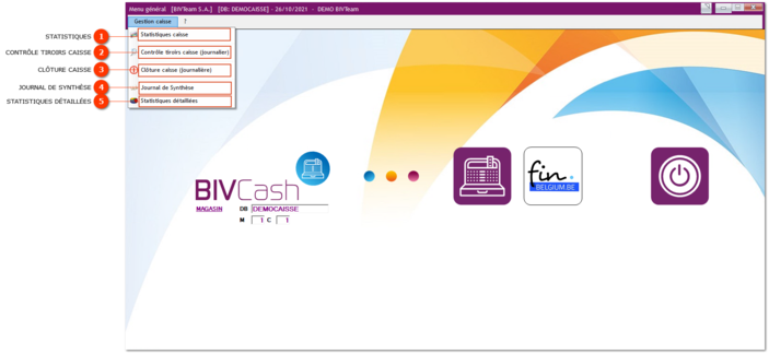 2. Menu gestion caisse
