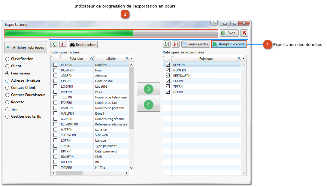2.5. Exportation des rubriques